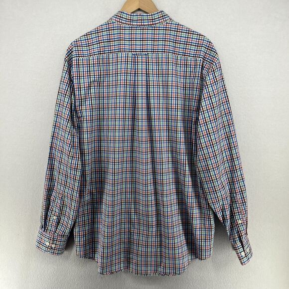 IZOD Shirt Mens XL Non Iron Stretch Poplin Plaid Button Up Cotton Blend Blue - Picture 3 of 15
